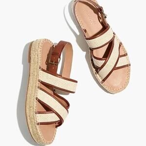 Madewell Womens The Julie Espadrille Sandal Canvas/Leather in Rich Brown Sz 9.5